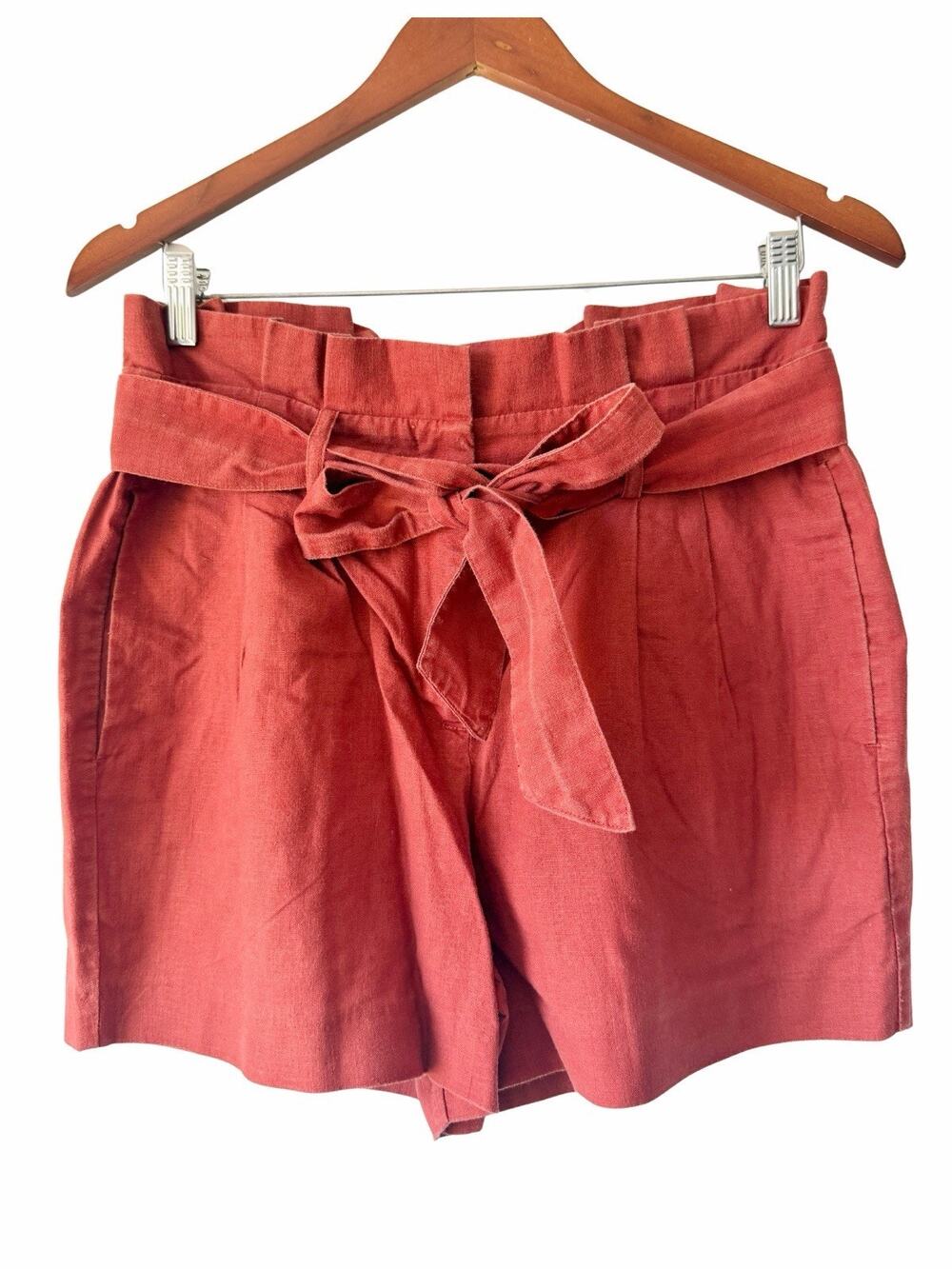 Boden Paperbag Shorts Womens Size 6 Burnt Orange Red Belted Linen High Rise